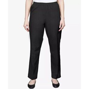 Alfred Dunner Womens High-Rise Pull-On Pant Twill Elastic Waist Cotton Black 10S